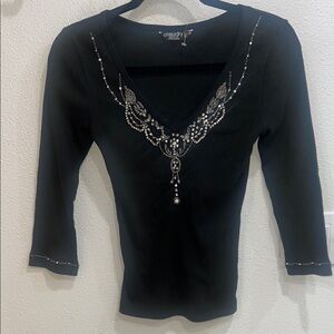 Chaudry Sport Black Embellished Long Sleeve Top SZ S